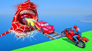 GTA 5 Crazy Ragdolls | Spiderman by Quad Bike On Rainbow Spiders Bridge   Spider Shark Jumps