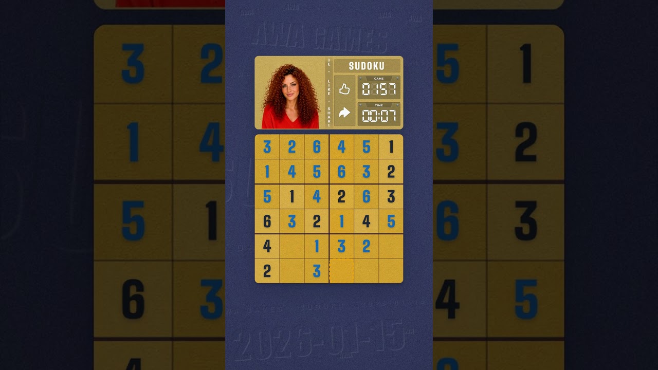 LinkedIn Mini Sudoku #157 solved board for January 15, 2026, 6x6 grid