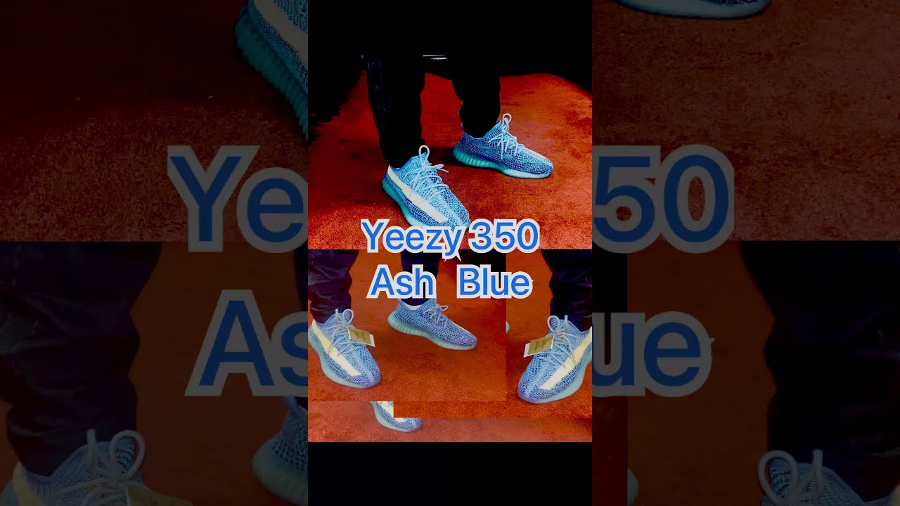 YEEZY 350 v2 ASH BLUE ON FEET