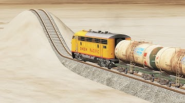 Impossible Gaint Bulge Rail Track vs Trains Crossing-Beamng Drive