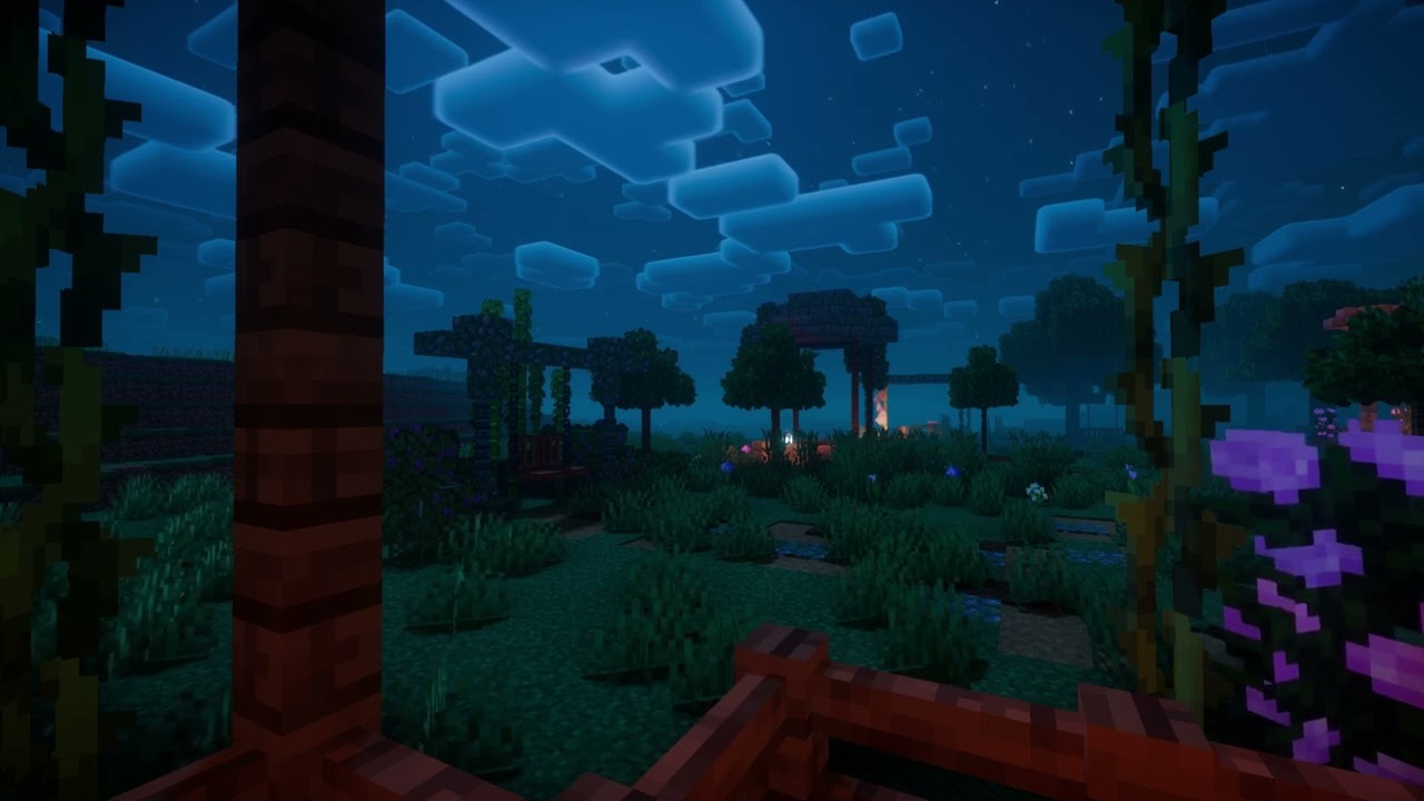 a warm summer night with slightly slowed minecraft music (crickets chirping + minecraft soundtrack)