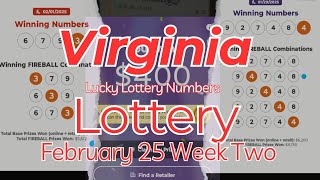 Virginia Lottery Weekly Suggestions February Week Two 2025 Pick 3/4/5 and Cash Pop