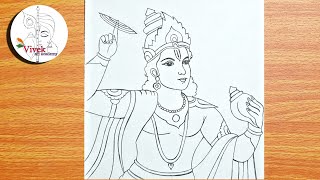 Sudarshan Chakra aur Shankh ke sath Bhagwan Shree Krishna Ji ki Drawing