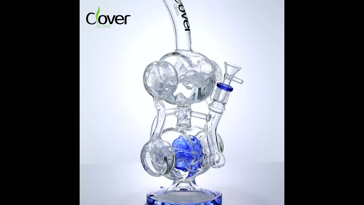WPC-244: 13.2-Inch Dual Chamber Recycler Water Pipe with 14mm Female Joint by Clover Glass