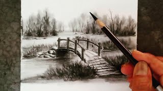 How to draw bridge for landscape view by pencil with easy ways.