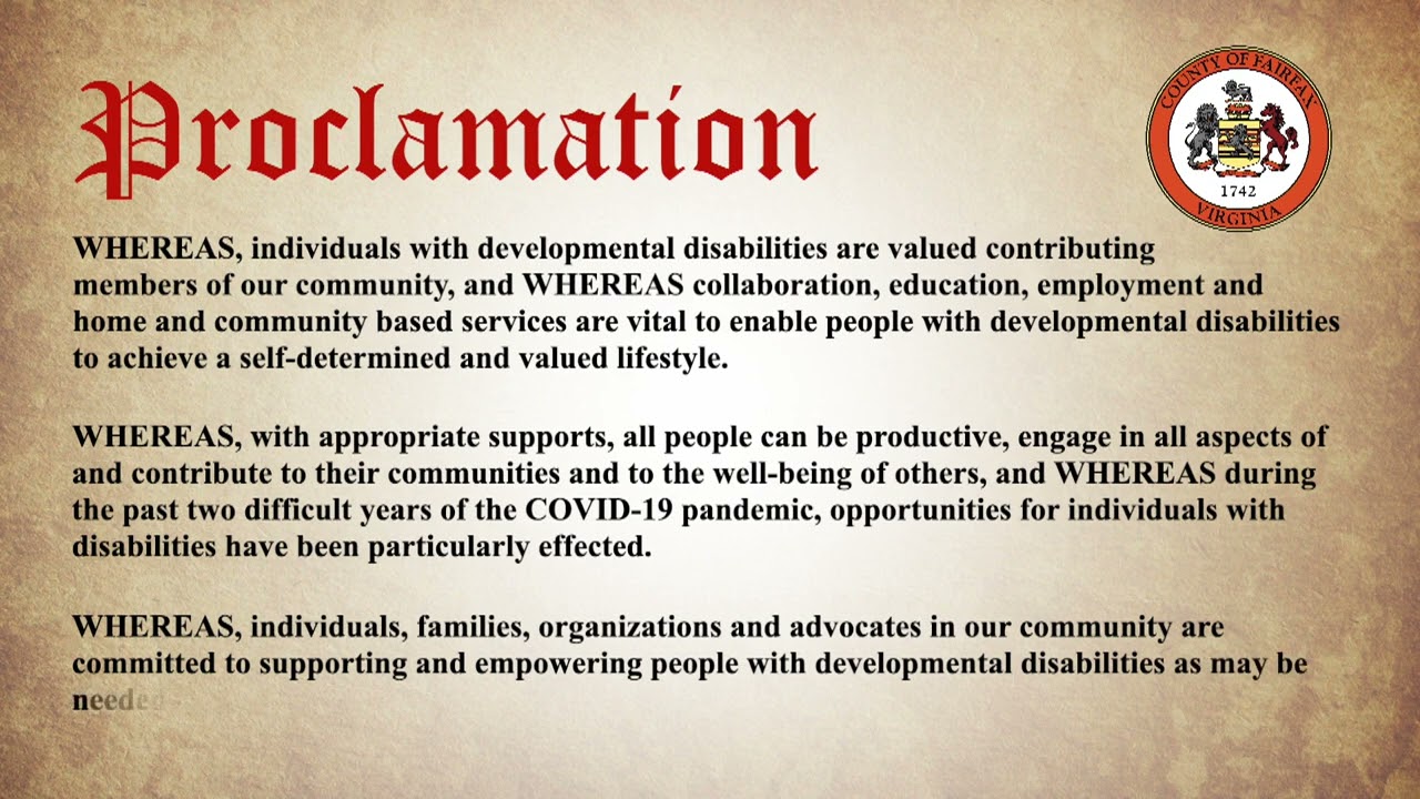 Proclamation on Developmental Disabilities Awareness Month