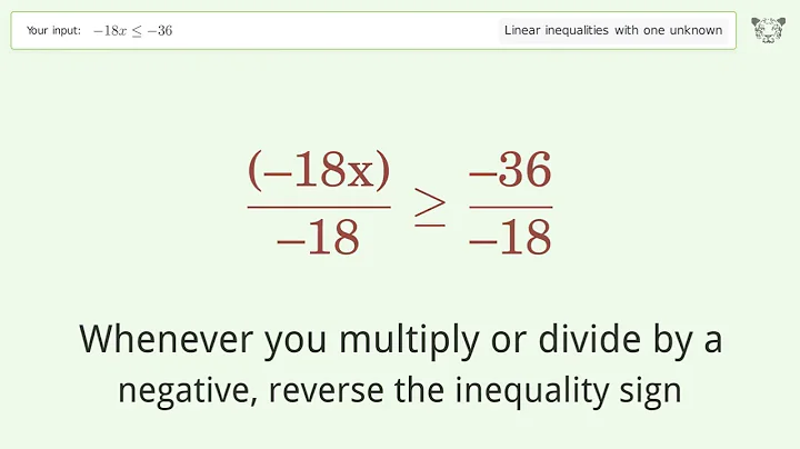 Solving Linear Inequalities: -18x is Smaller Than or Equal to -36