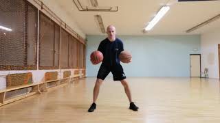 Circle dribble with 2 balls behind the back