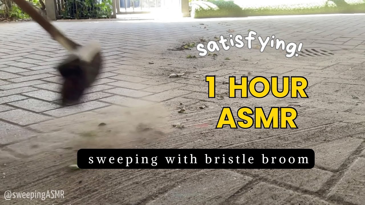 1 hour Sweping ASMR compilation on concrete patio floor, visually satisfying and relaxing sound 😴