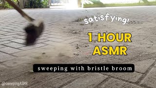 1 hour Sweping ASMR compilation on concrete patio floor, visually satisfying and relaxing sound