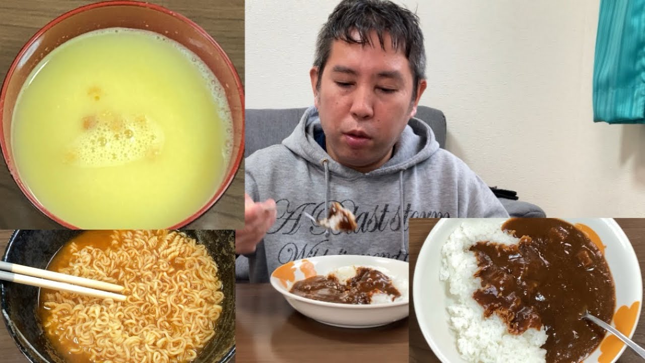 辛口カレー🍛コーンスープ、サッポロ一番旨辛みそラーメン、レモンサワーが、美味しかった😋