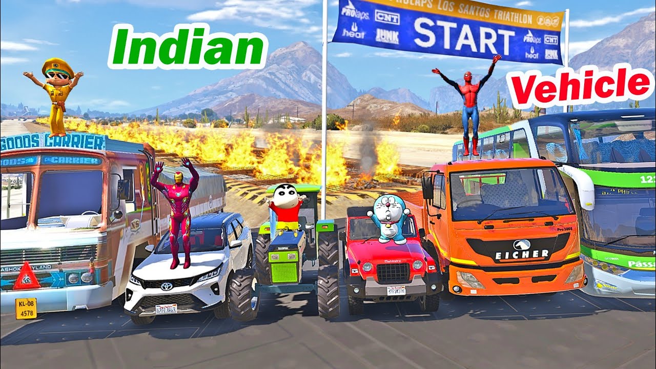gta 5 fire ramp challenge Indian vehicles telugu | gta 5 Indian cars fire ramp | gta 5 in telugu