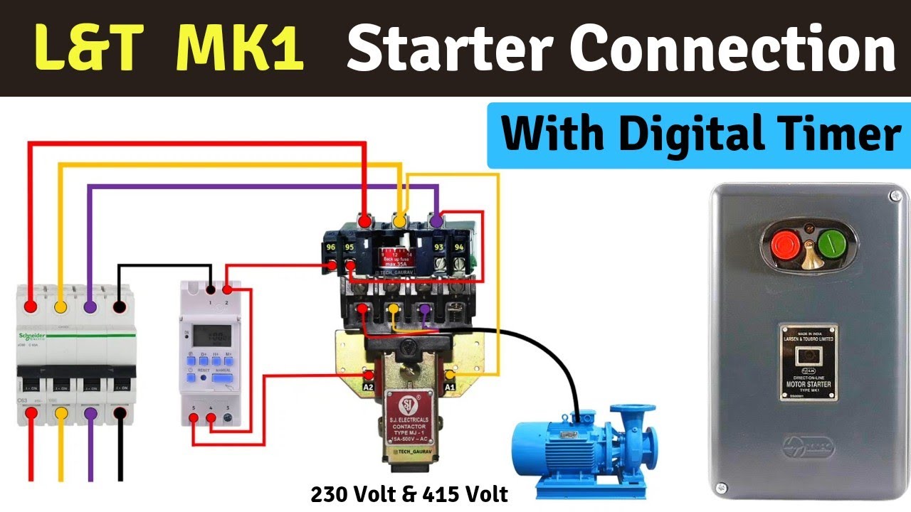 L&T MK1 Starter Control And Power Wiring Connection | DOL Digital Timer