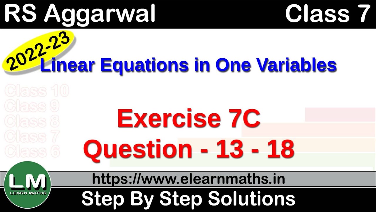 Linear Equations in one variables | Class 7 Chapter 7 Exercise 7C ...