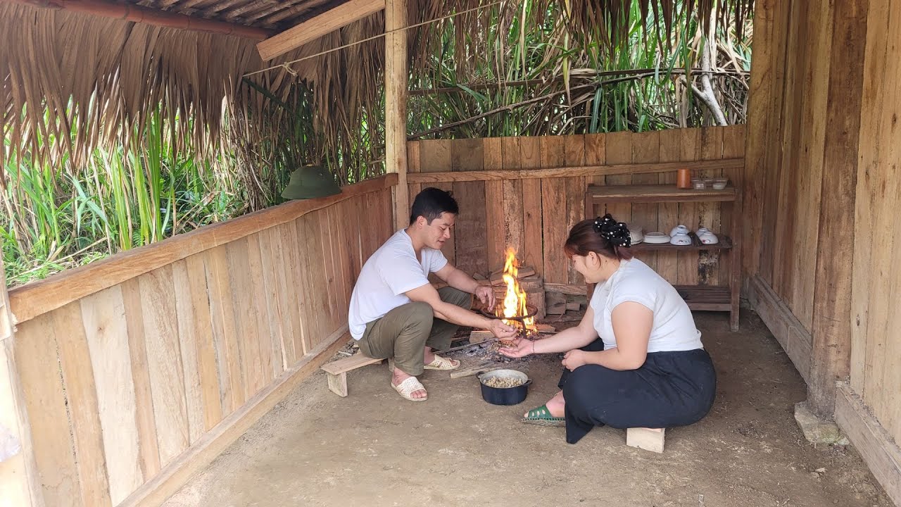 The kind-hearted man helped the girl finish her kitchen and harvest mustard greens to sell.