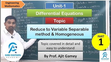 Pt-1 Reduce to Variable Separable Method and Homogeneous Engineering maths for autonomous syllabus