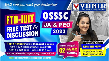 LIVE || FREE TEST AND DISCUSSION || APTITUDE || OSSSC JA AND PEO ||BY BEST FACULTY OF  #vanik