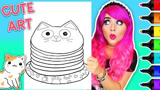 Coloring Cat Pancakes 🥞 | Cute &amp; Satisfying Coloring Page + Ohuhu Art Markers