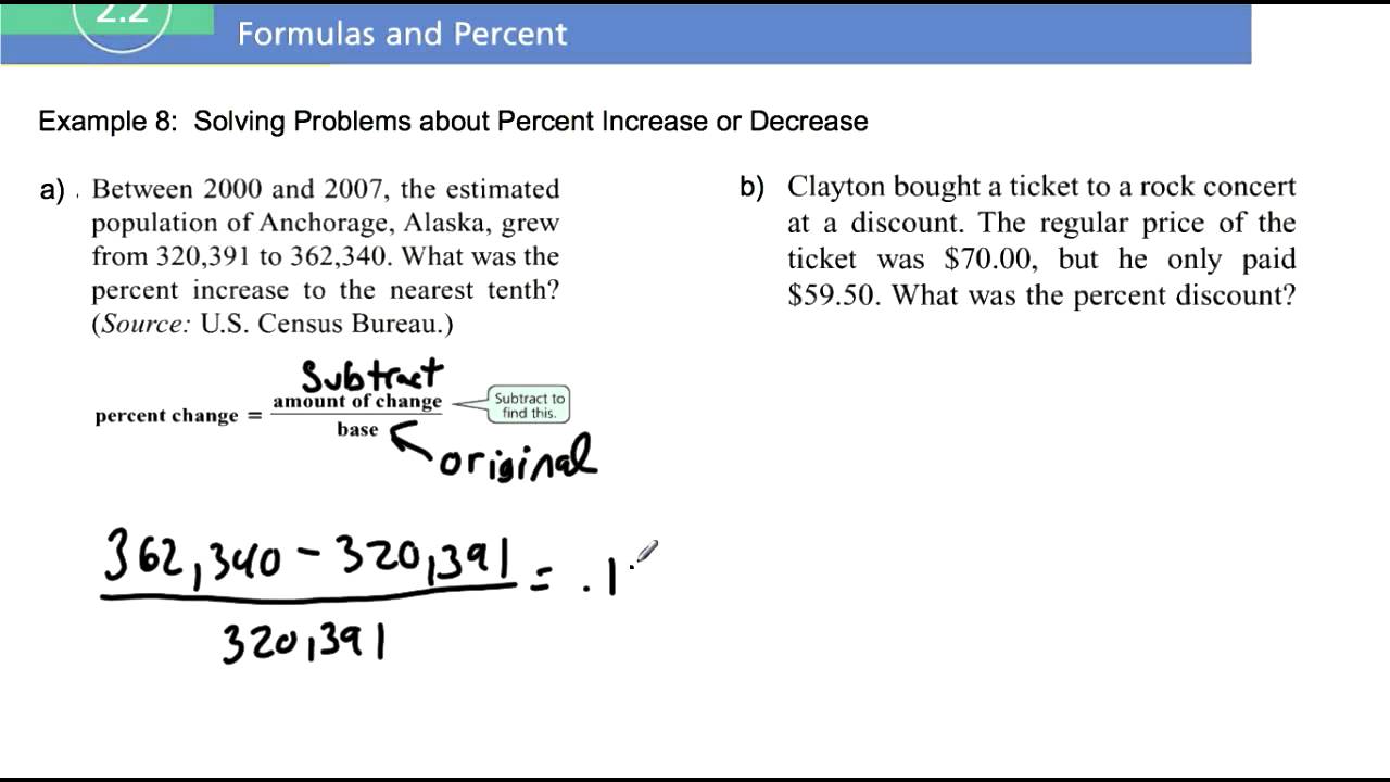 Section 2.2 Example 8 Percent Increase and Decrease - YouTube