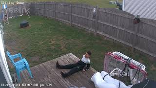 Boy Put His Little Sister’s Shoes on and Take the Garbage Out Then Slips Going Back