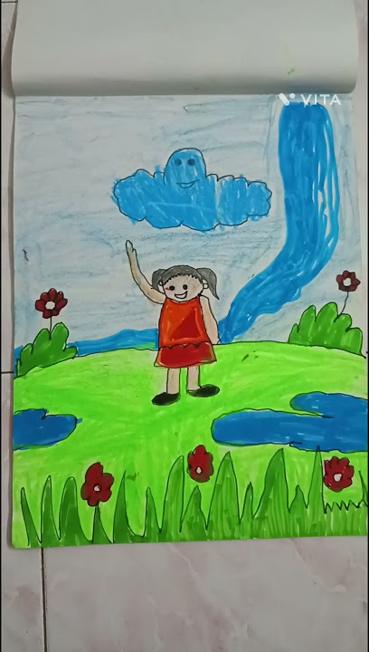 My Students Drawing /Easy Drawing Idea #art #flowers #parrot #rain #clouds #nature
