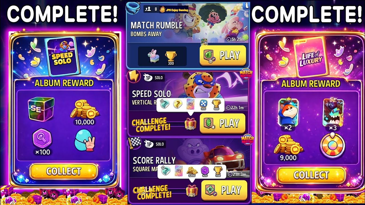 2 Album Reward/2 Solo+1 Rumble) Vertical Rush/ Square Matches/ Bombs Away+Rainbow 🌈