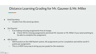 Distance Learning Grading for Mr. Gaumer