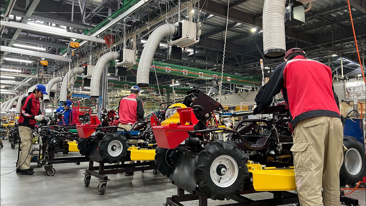 Процесс массового производства газонокосилок. Японский завод промышленного оборудования