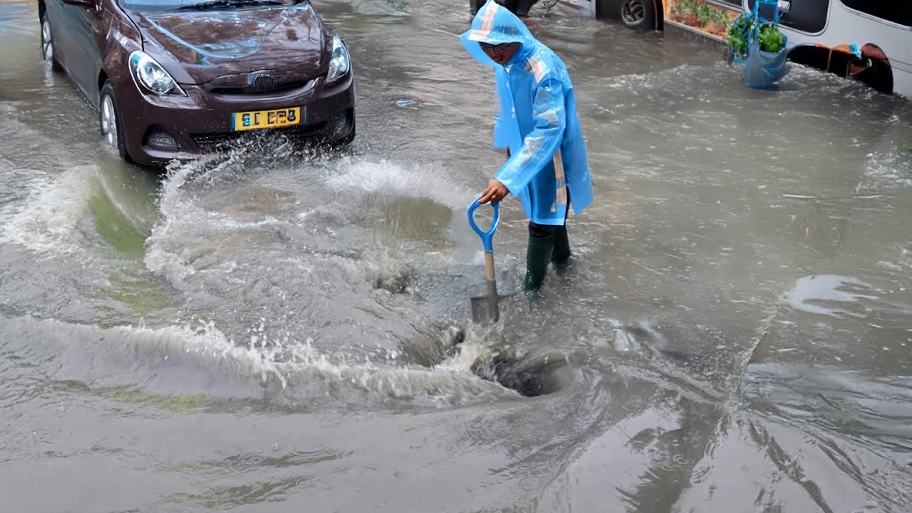 Flooded Street Fix Unclogging and Draining Storm Drains Fast - YouTube