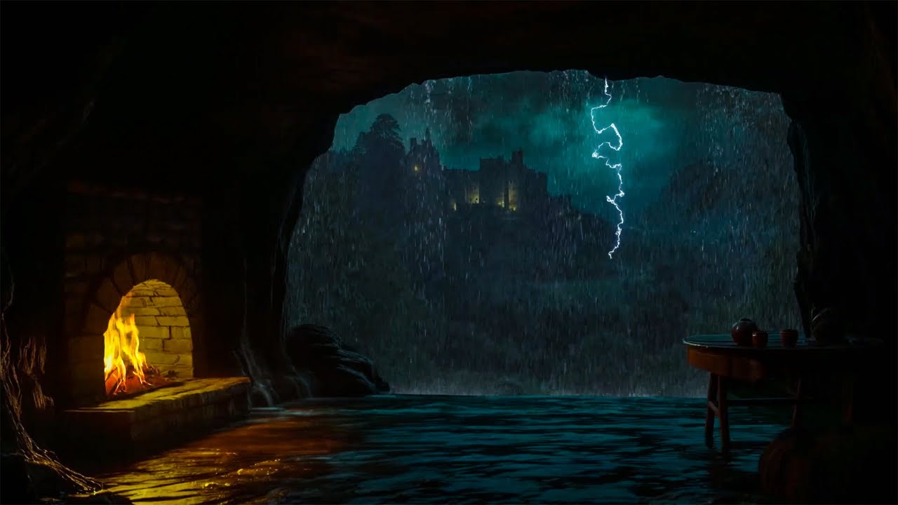 Rainstorm and Thunder in Hidden Cave | Dark Shelter Sounds, Rainfall ...