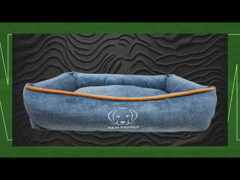 Лежанка M 80х60х18см з текстилю для середніх собак та котів "Ethnos Blue" (Синій), видео 1