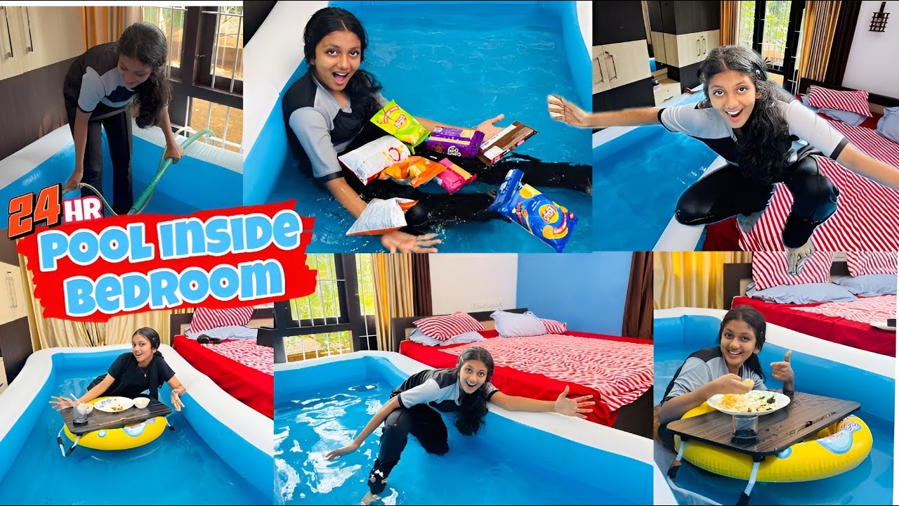 24HR inside POOL in BEDROOM🛌🏡 | day in POOL 😍 | Minsha dead ay🫠