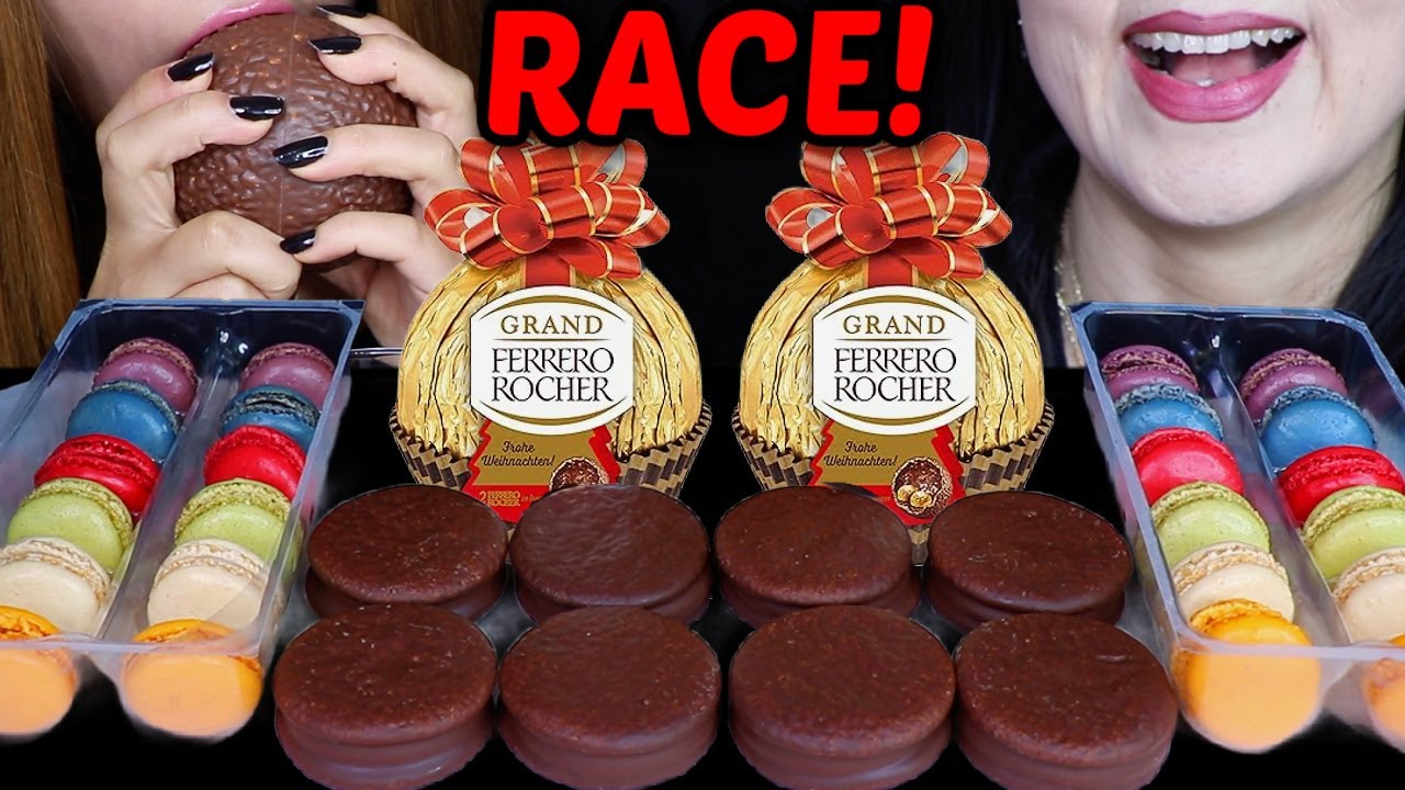 ASMR GRAND FERRERO ROCHER CEREAL RACE! *big bites* Rainbow macarons CHALLENGE 먹방