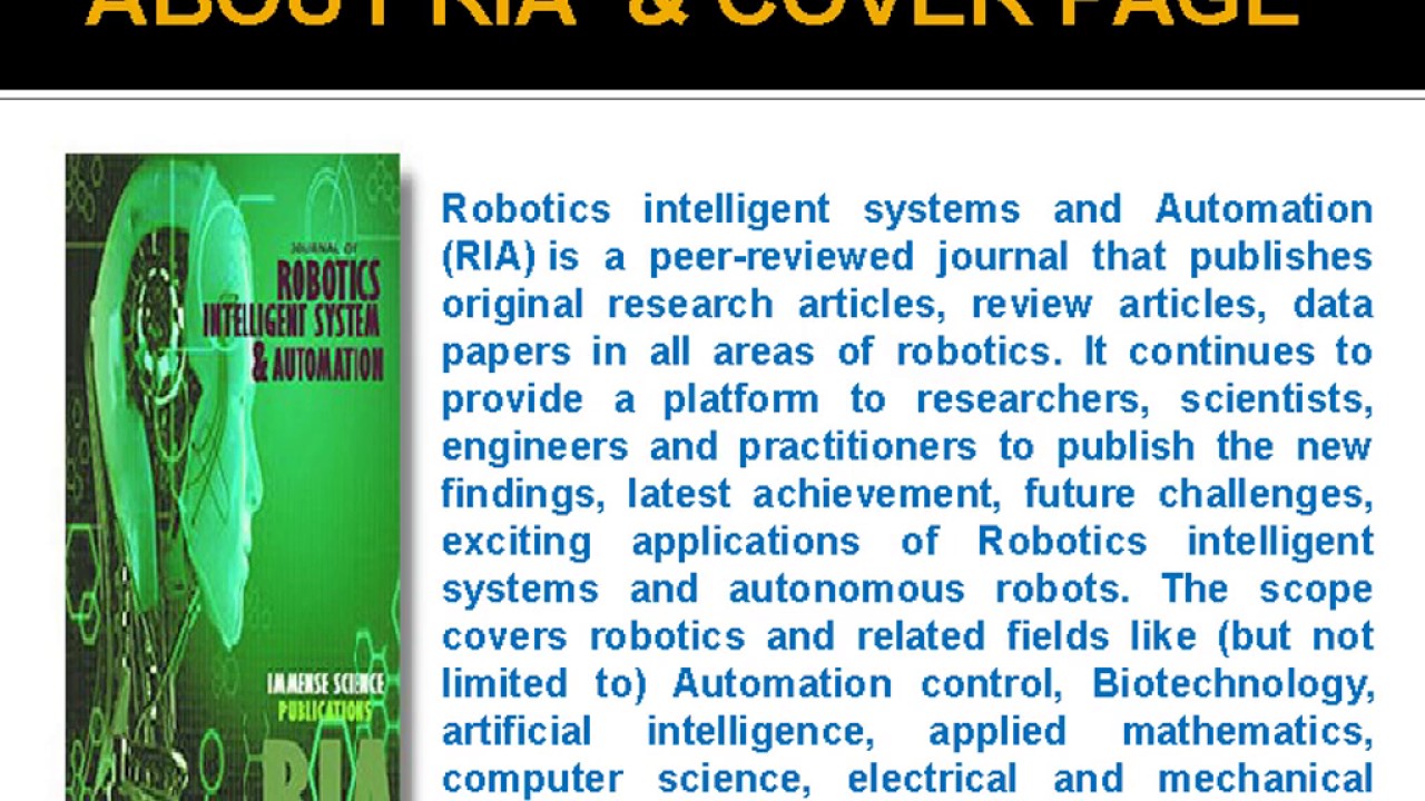 IRRD AUTOMATONS JOURNALS RIA ROBOTICS AUTOMATION