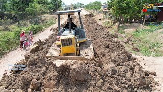 Dozer Heavy Construction Equipment and Roller Working Pushing Dirt And Soil Compactor