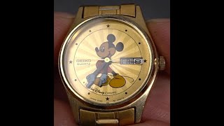 Seiko SQ Disney Mickey Mouse sunray 1987 watch STB196 Japan 2a23-0089 battery service & review