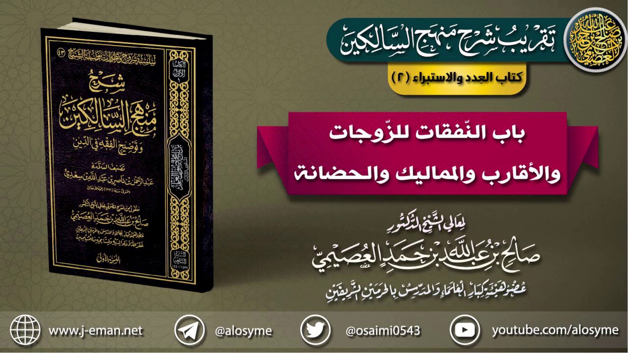 كتاب العدد والاستبراء|02 باب النفقات للزوجات والأقارب والمماليك والحضانة | تقريب (شرح منهج السالكين)