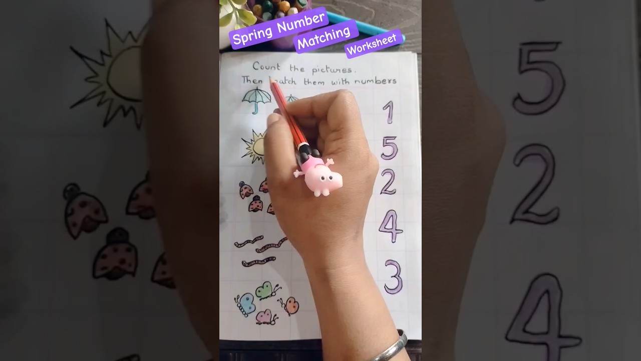 Spring Number Matching worksheet for kids 🌈