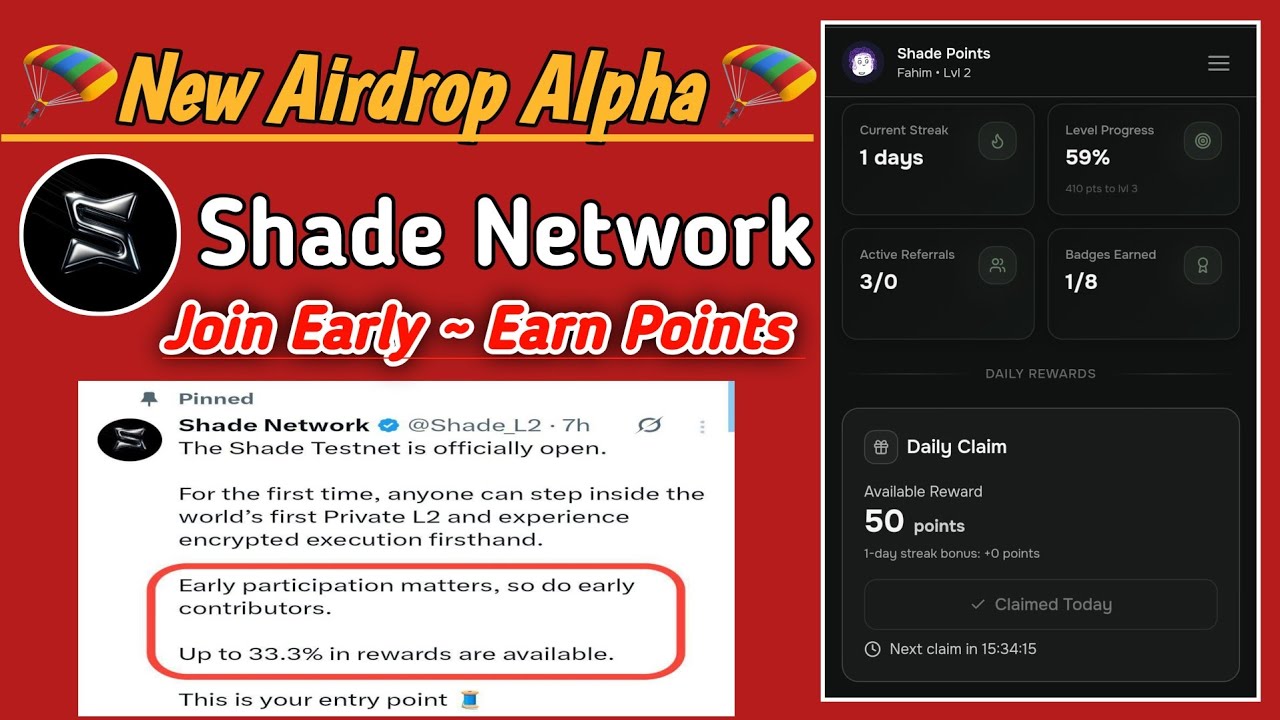 New Airdrop Alpha 🪂 - Shade Network Airdrop | 33.3% Of Supply Reward.