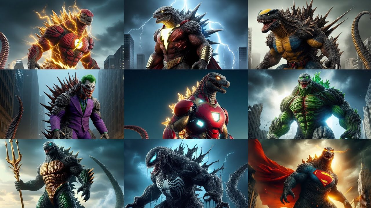 Godzilla hybrid with all marvel and DC heroes | Animals hybrid # ...