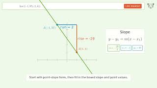 Finds Properties of a line from (-1,37)-(1,8) | Tiger Algebra Solver