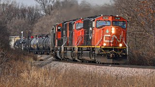 Chasing CN M338 with a trio of SD75Is - Winthrop to Peosta