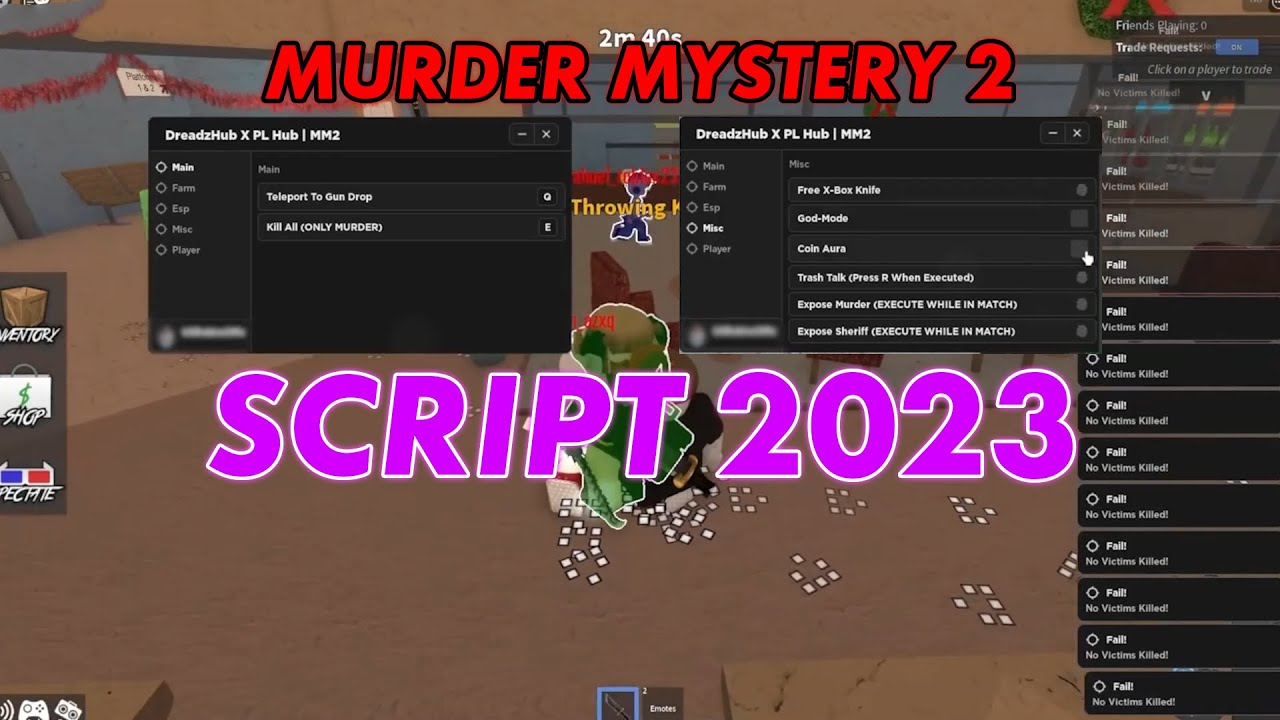 MURDER MYSTERY 2 SCRIPT GUI | KILL ALL, ESP, TP, Coin Farm, Always  Murderer, ESP, God Mode, Aimlock - YouTube