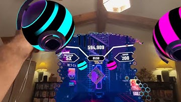 Synth Riders - Sunset Neon - Tonight (Hard) in mixed reality on the Meta Quest 3. First Play.