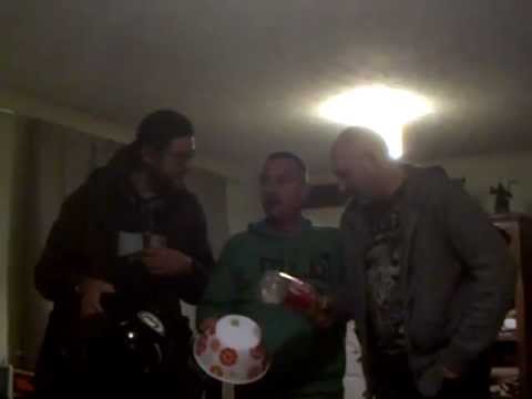 Holy Grail monks chant with helmet, bowl, bottle and swearing