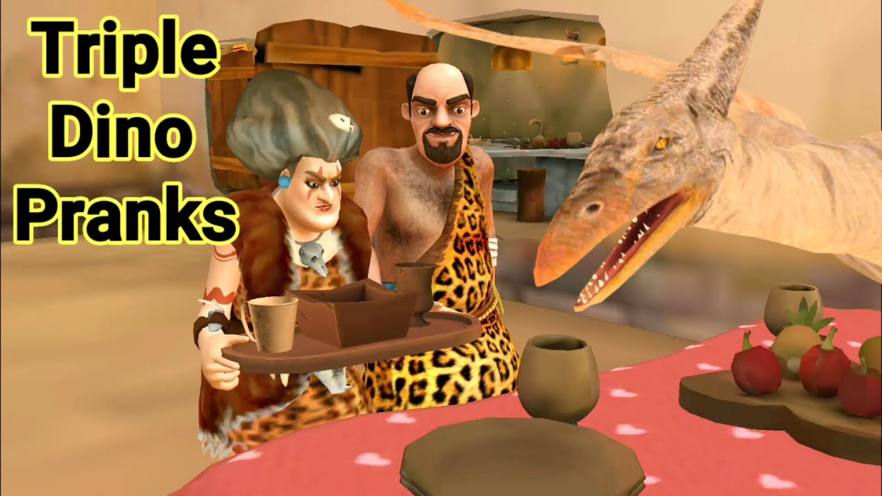 Scary Teacher 2 Stone Age | Triple Dino Pranks For Prehistoric Miss T