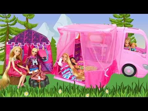 Barbie bebek Pembe çadırın ile yeni Kampçı