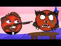 The red ball ate a chocolate bar and became a werewolf. The priest came to heal him. Animation