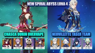 New Spiral Abyss Luna 4 Chasca Durin Hexerei & Natlan & Neuvillette Taser Genshin Impact