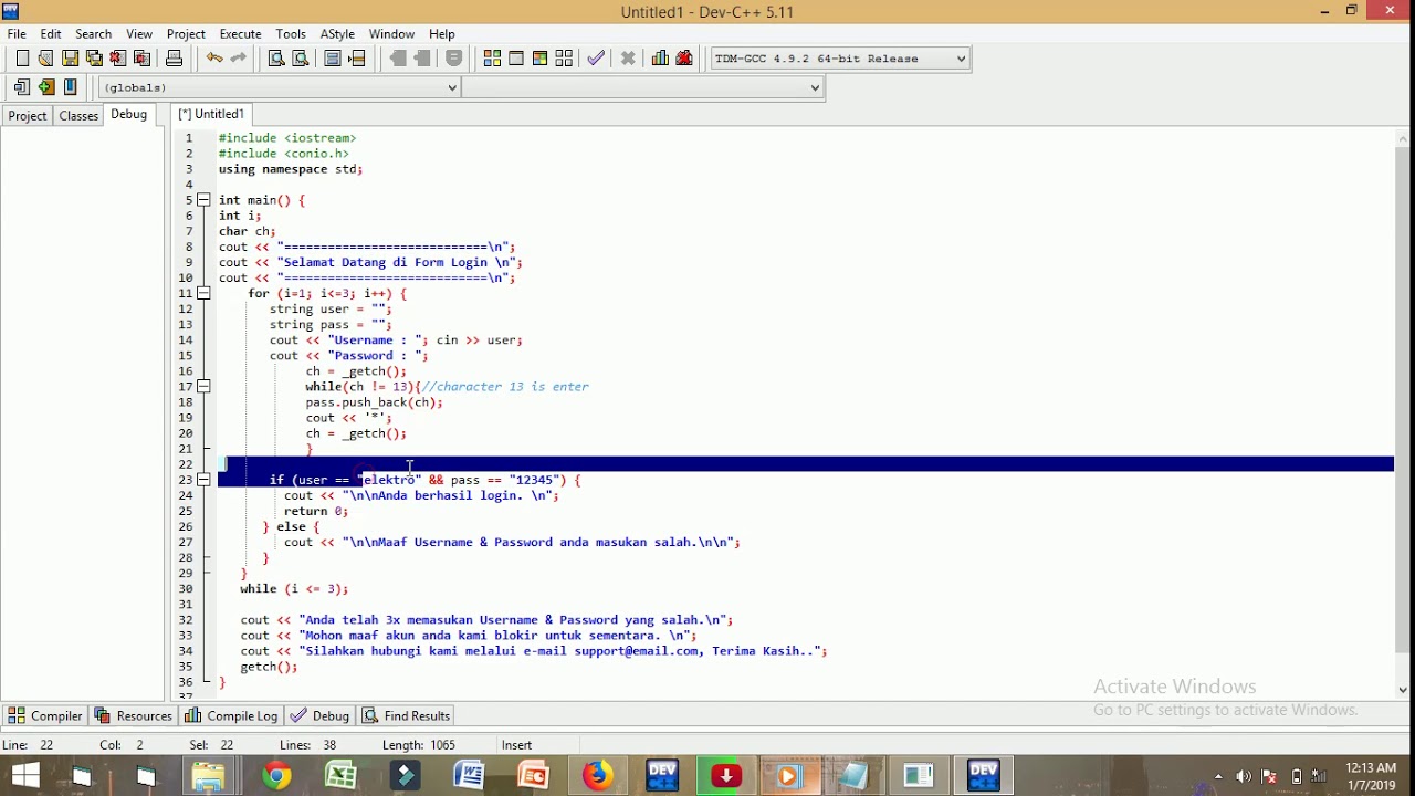 program login menggunakan dev c++ - YouTube